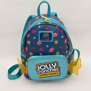 Loungefly Jolly Rancher Hard Candy Mini Backpack Navy Blue Fruit Print Glitter